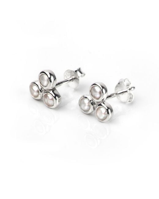 The Jewellery Store London Metallic Fresh Water Pearl Trilogy Studs