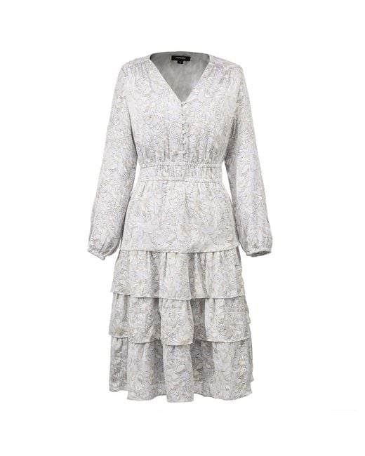 Smart and Joy Gray Tiered Ruffles Liberty Print Tea Dress