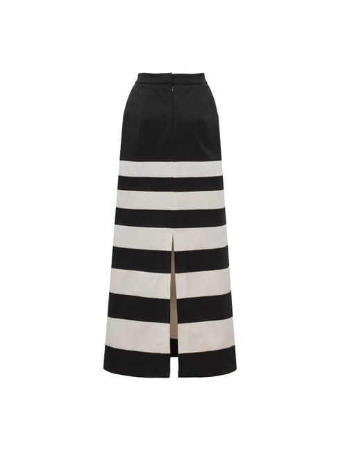 Julia Allert Black Contemporary Striped A-Line Skirt, Floral Detail–