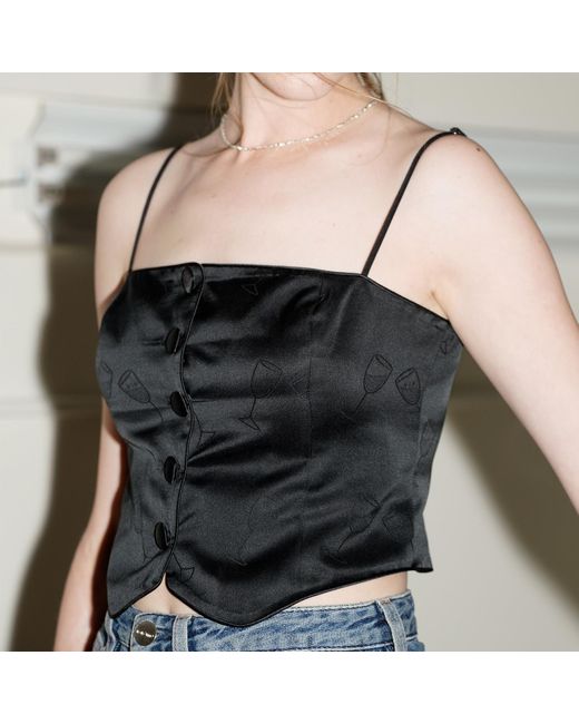 NOT JUST PAJAMA Black Silk Bustier Camisole With Vest Design