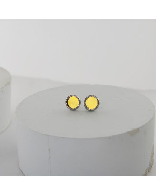 Laura Daili Yellow Full Moon Tiny Mirror Earrings