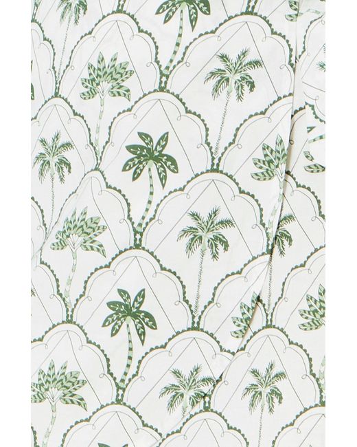 Yumi' White Palm Print Cotton Wrap Skirt