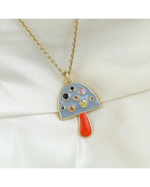 Artisan Blue Multi Sapphire Enamel Mushroom Pendant