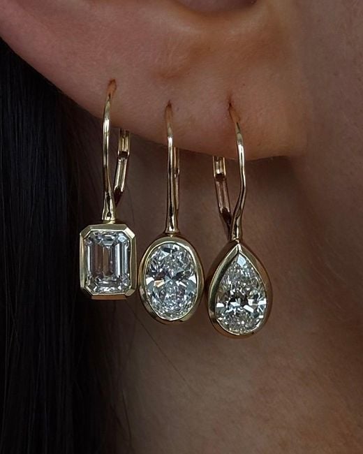 Öugie Metallic The Emerald Cut Diamond Bezel Drop Earrings