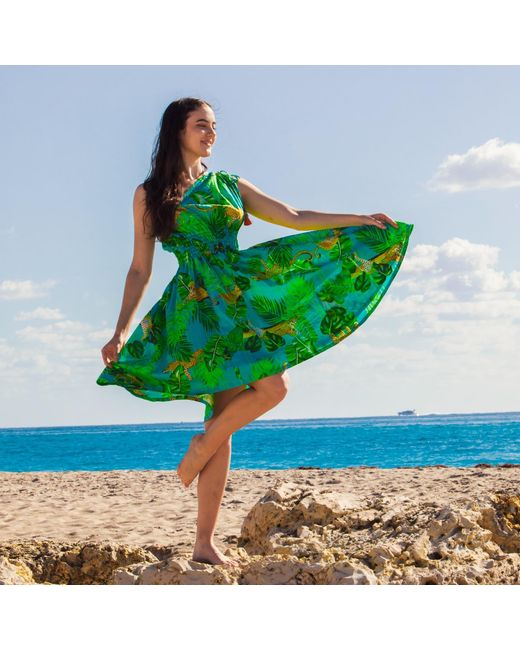 Pick Happy Green One Shoulder Asymmetry Goddess Cotton Dress With Silk Tassels