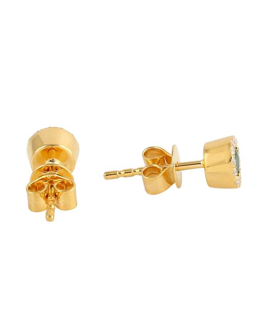 Artisan 18k Yellow Gold Natural Emerald Minimal Stud Earrings