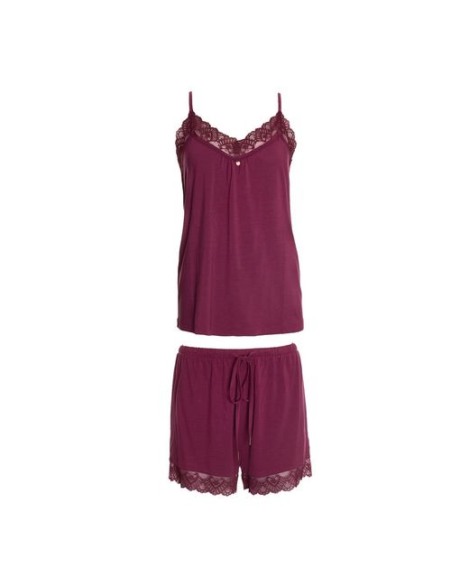 Pretty You London Purple Bamboo Lace Cami Short Pyjama Set