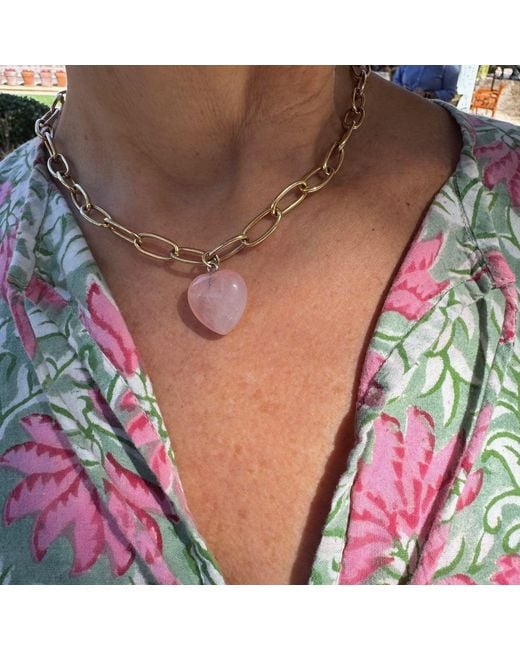 Lexi Jewelry Metallic Link Chain & Rose Quartz Heart Necklace