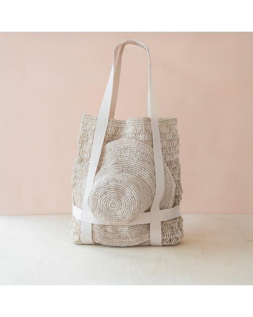 LIKHÂ White Neutrals Handwoven Raffia Beach Tote And Sun Hat Set