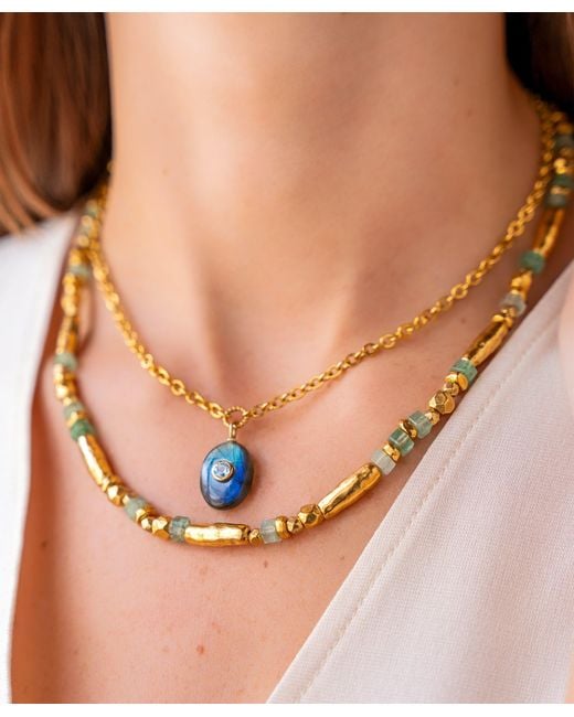 Loni Paul Jewelry Metallic Labradorite & Topaz Inlay Necklace