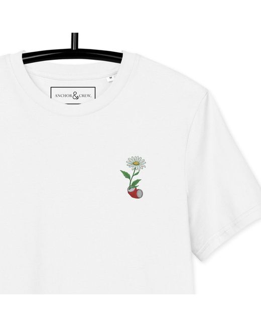Anchor and Crew White Daisy Garden Dystopia Organic Cotton Embroidered T-Shirt for men