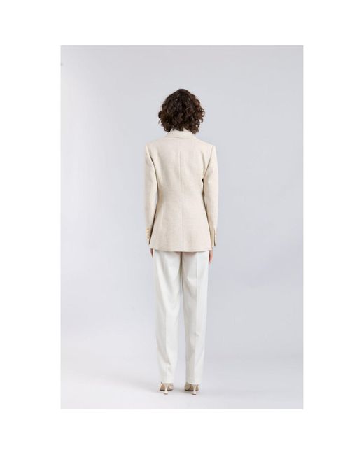 The Extreme Collection White Neutrals Sand Linen Tailored Blazer Sofia