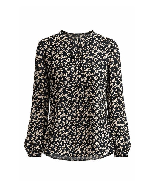 Conquista Black Long-Sleeve Blouse With Abstract Print & Soft Pleat Detail