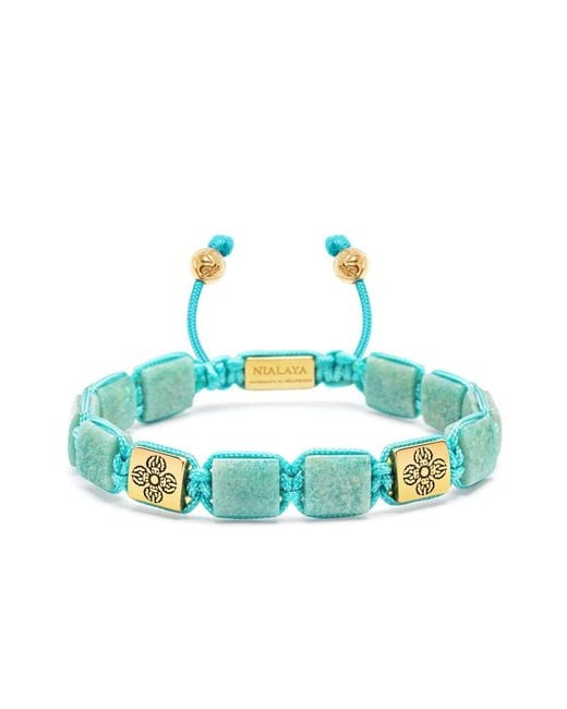 Nialaya Blue Amazonite Dorje Flatbead Bracelet for men