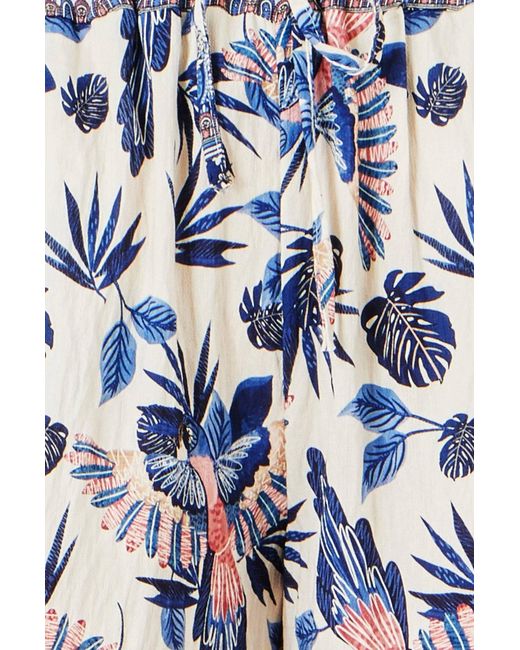 Yumi' Blue Bird Print Viscose Wide Leg Trousers