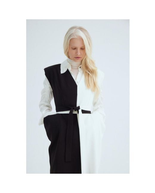 Julia Allert Black Neutrals Fashion Midi Dress With Belt And Bold Shoulders – & Ivory