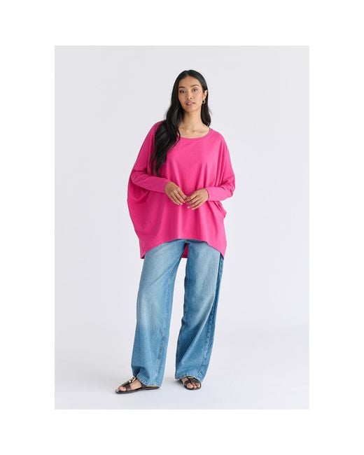 Paisie Pink Wide Neck Oversized Lyocell Jersey Top