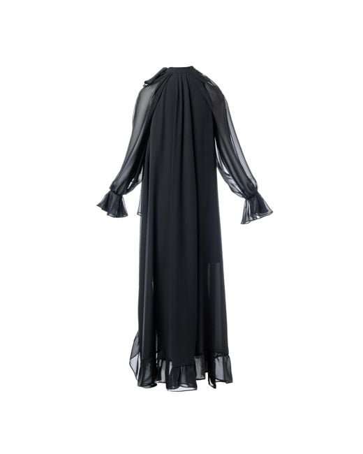 concept A trois Black Long Dress With Split Bell Sleeves And A Slight Train