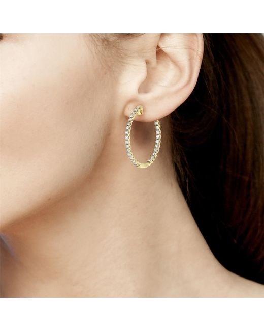 Artisan Metallic 14k Yellow Gold With Pave Diamond Handmade Hoop Earrings