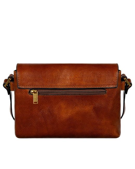 Time Resistance Brown Cognac Leather Cross Body Bag For
