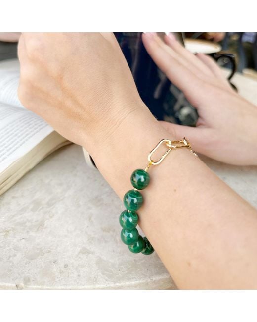 Farra Green Round Malachite Adjustable Chain Bracelet
