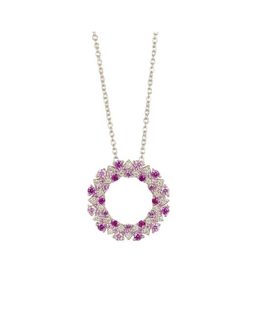 Juvetti Pink Starry Sapphire & Diamond Eternity Circle Pendant Necklace