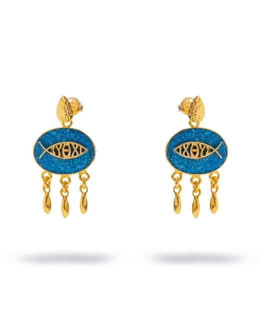 Ebru Jewelry Blue Lucky Fish Mosaic Drop Earrings