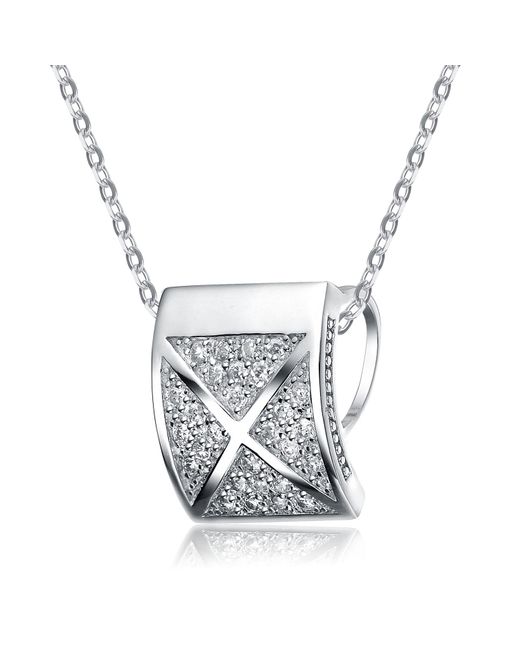 Genevive Jewelry Metallic Sterling Silver White Cubic Zirconia X Shape Pendant