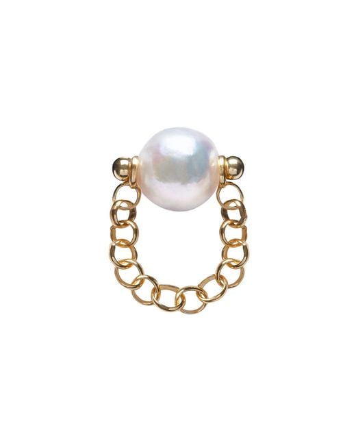 Ora Pearls Metallic Auria White Pearl Chain Ring
