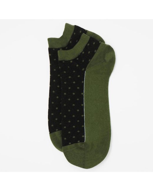 Peper Harow - Made in England Green Oxford Stripe Mustard & Polka Khaki Trainer Socks Bundle for men