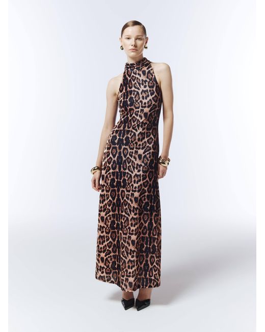 Sour Figs Brown Neutrals Halterneck Leopard Velvet Maxi Dress