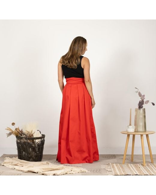 Nikka Place Red Cotton A-Line Skirt With High Waist