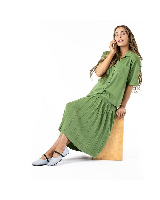 Zenzee Green Silk Cashmere Boyfriend Short Sleeve Polo Shirt