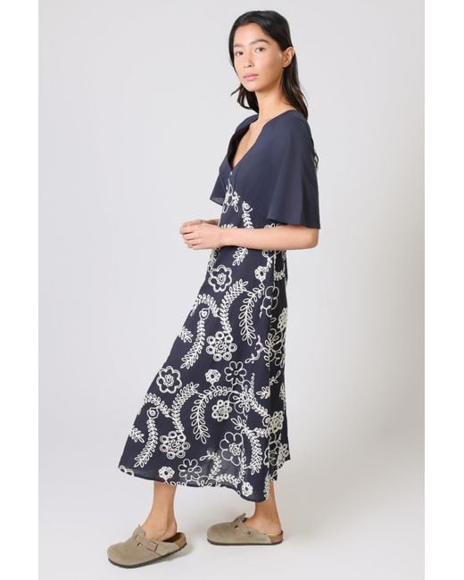Traffic People Blue Sandrine's Smile And Floral Blythe Midi Dress