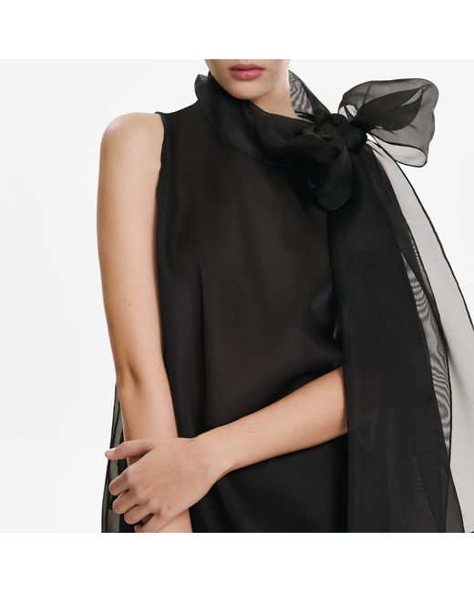 Lita Couture Black Short-Sleeve Sheer Bow Blouse