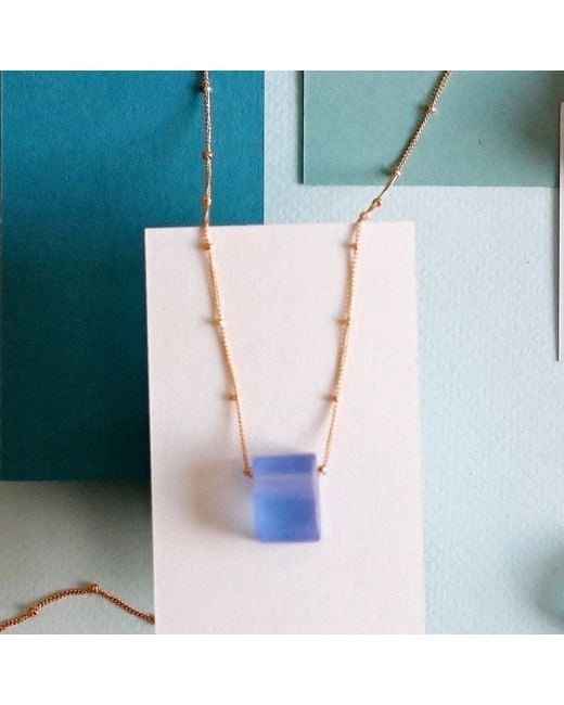 Smart Glass Jewelry Metallic Recycled Sake Bottle Cube Necklace Fill Periwinkle