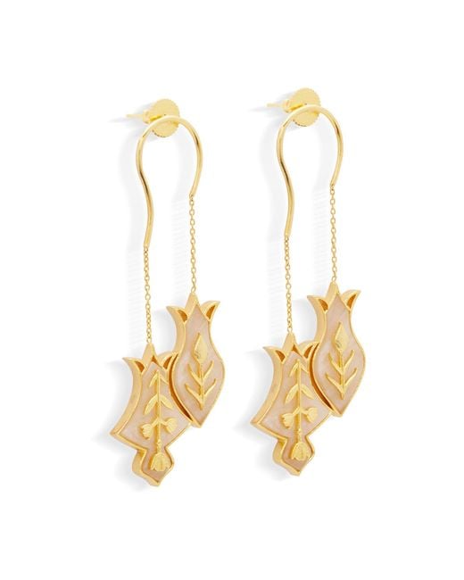 Dhwani Bansal Metallic Hamsa Earrings With Mother Of Pearl