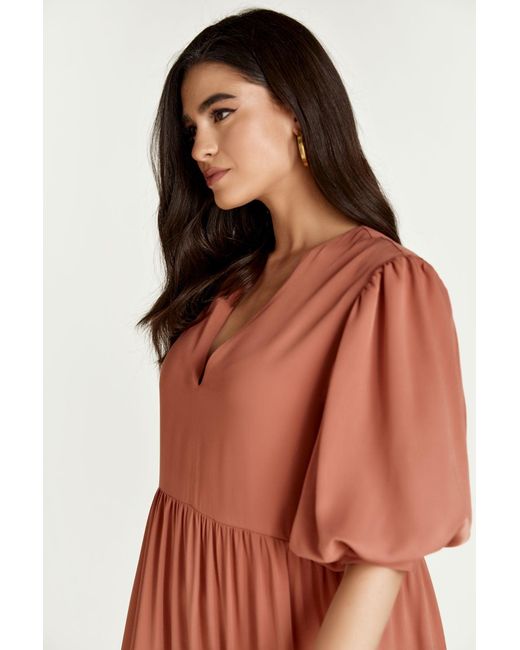 Conquista Red Terracotta V Neck Maxi Dress