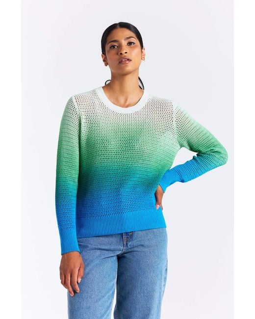 Brodie Cashmere Blue Mesh Dip Dye Crew