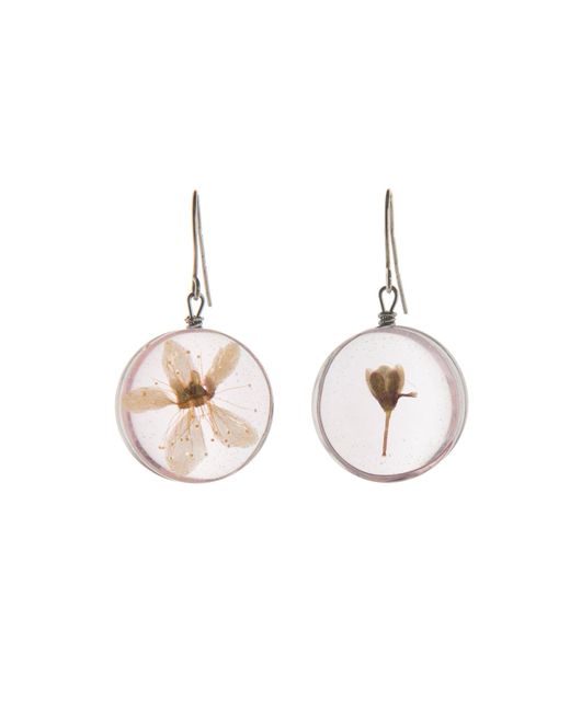 Laura Daili Metallic Neutrals Cherry Bloom Asymmetric Glass Earrings
