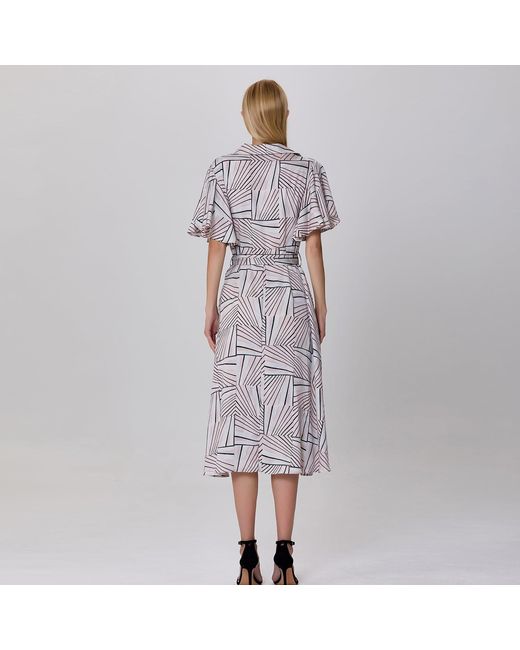 Smart and Joy Gray Neutrals Geometrical Print Shirt-Dress
