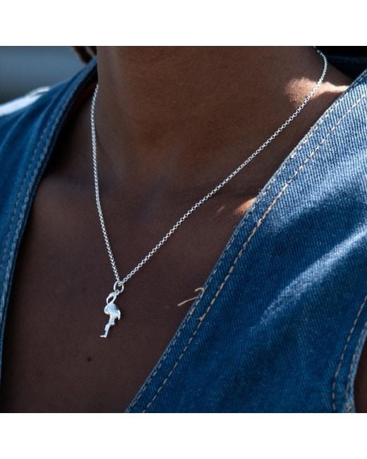 Lily Charmed Metallic Sterling Flamingo Charm Necklace