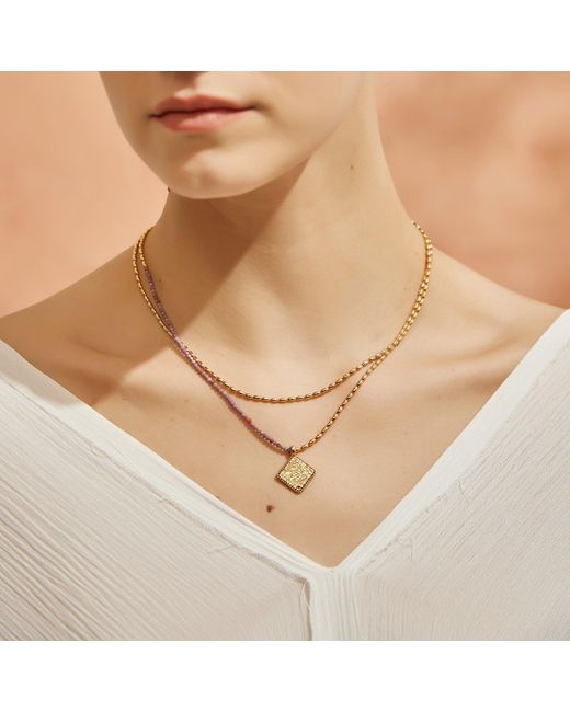 Aurozia Metallic Three Charms Simple Beaded Necklace