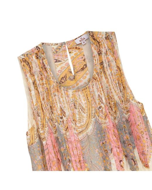Niza Natural Long Printed Dress With V-Neck Ruffles And Belt