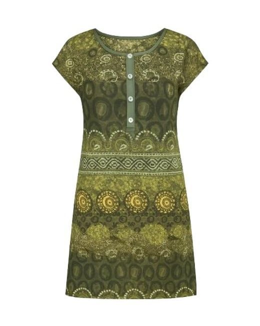 Conquista Green Button Detail Print Dress