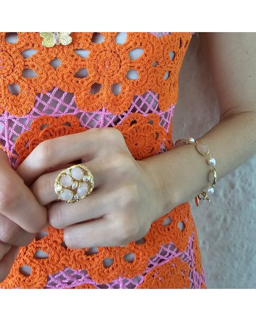 Farra Metallic Rose Quartz With Zircon Setting Statement Ring