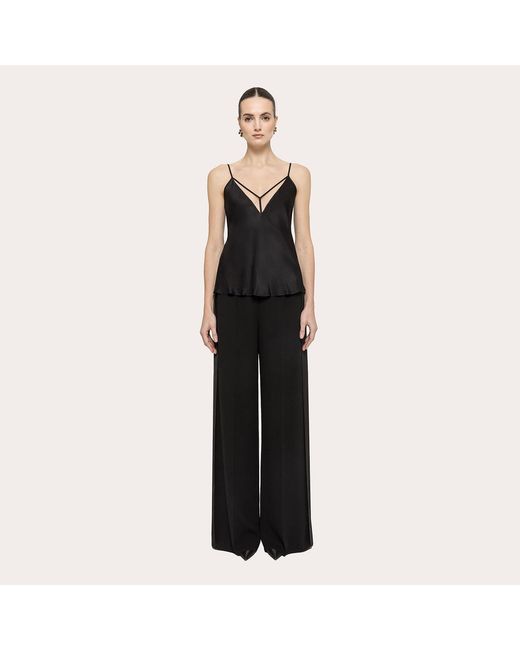 Nissa Black Tulle-Insert Viscose Top
