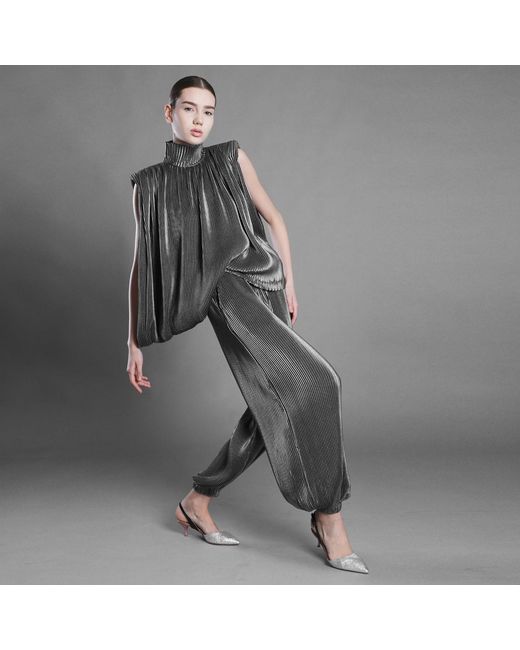 Silvia Serban Gray Pleated Voile Harem Trousers