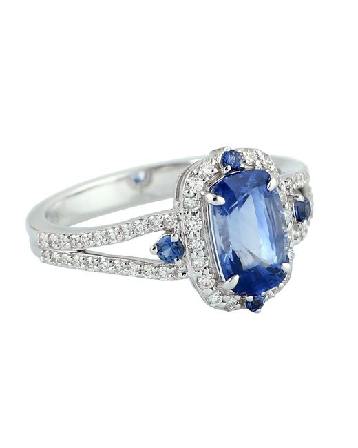 Artisan Blue Natural Sapphire & Diamond Halo Ring