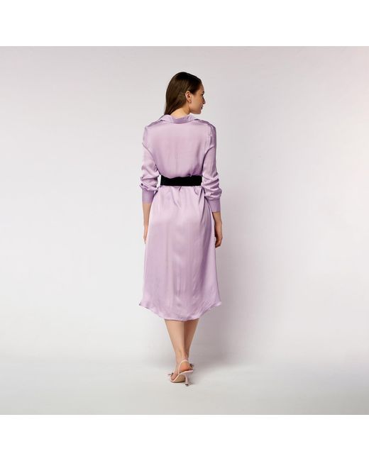 AVENUE No.29 Purple Midi Shirt Dress With Leather Belt